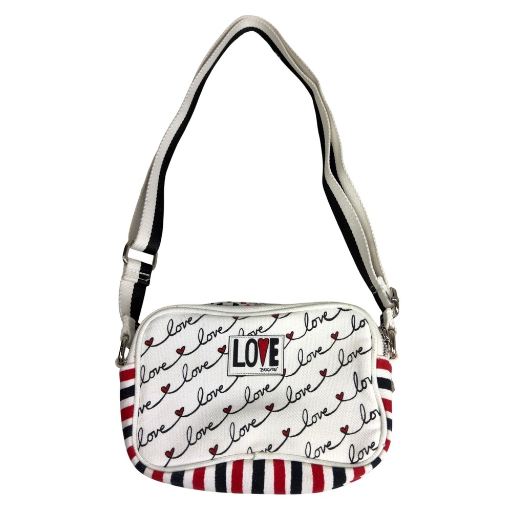 Brighton Love Scripted Canvas Crossbody Camera Bag Heart Striped Sporty Travel - Picture 4 of 9